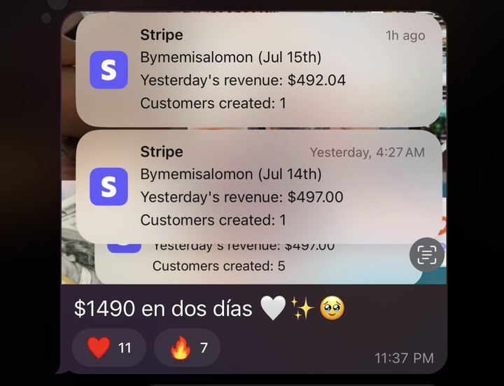 Ventas registradas en Stripe